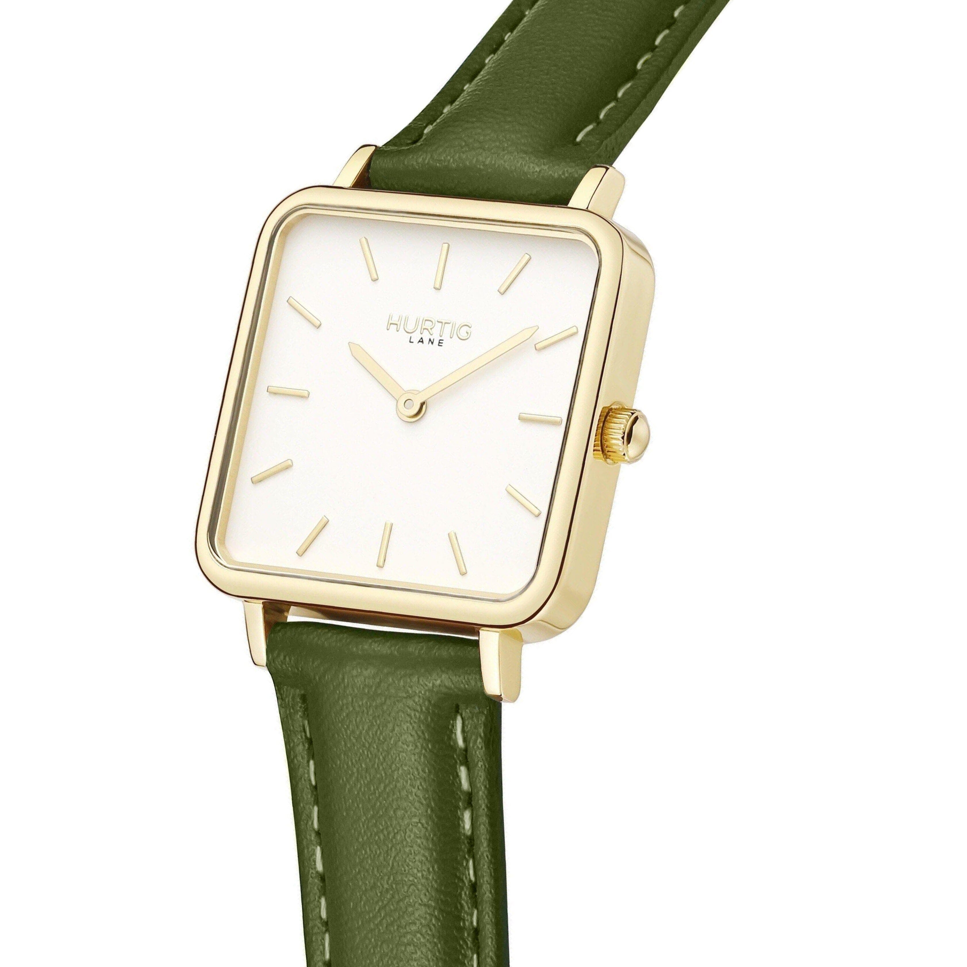 Neliö Square CACTUS Leather Watch Gold, White & Green