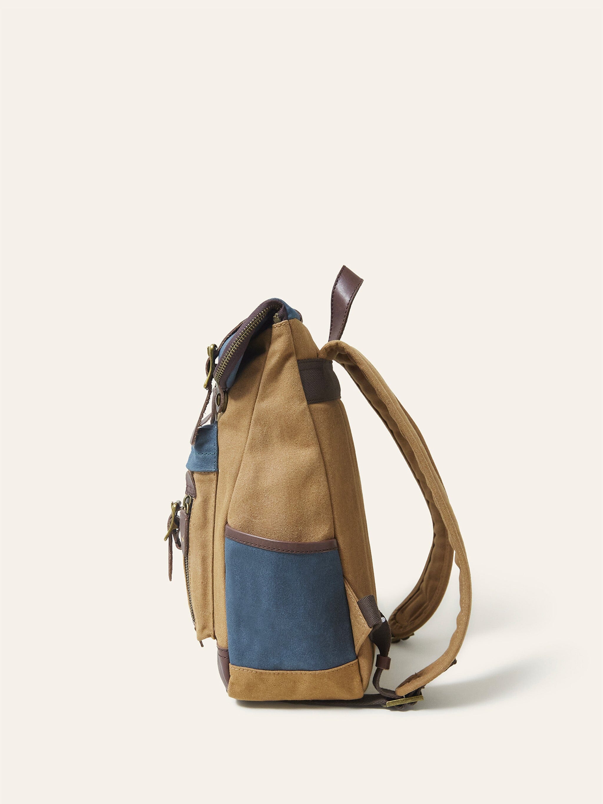 Sand Colour Block Waxed Cotton Mini Bali Backpack