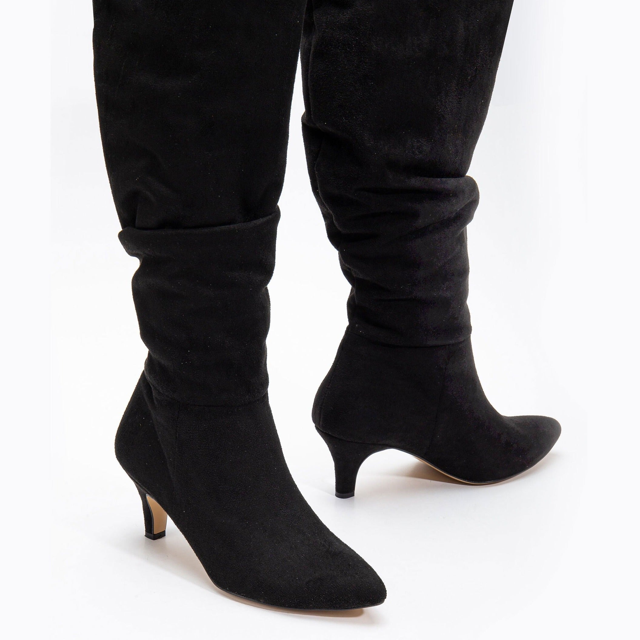 Liana - Black Suede Knee Slouchy Boots
