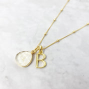 18ct Gold Plated White Topaz April Birthstone Initial Necklace