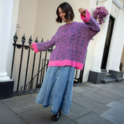 Jennie Cable High Neck Balloon Sleeve Jumper - Denim