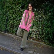 Candice Wide Sleeve Checked Button Cardigan - Pink & Green