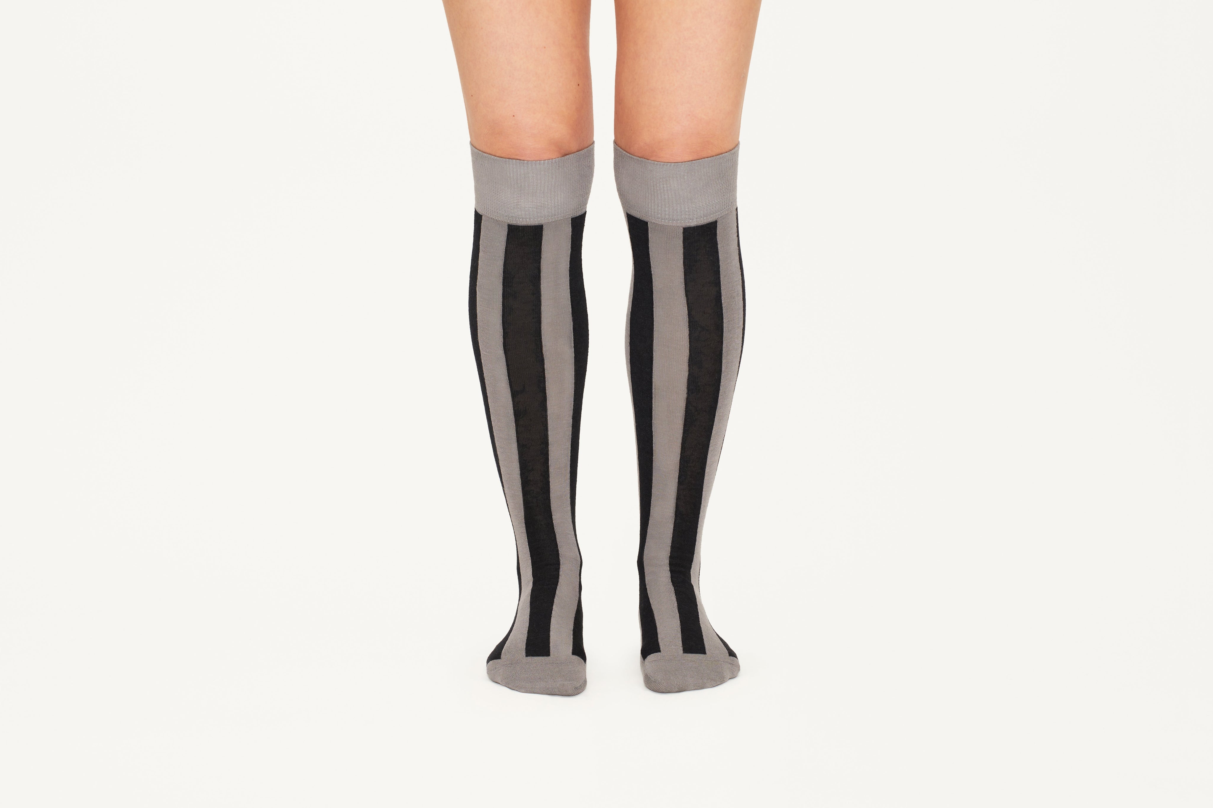 ANDREA - Silver & Black Two-Tone Stripe Cashmere Blend Socks