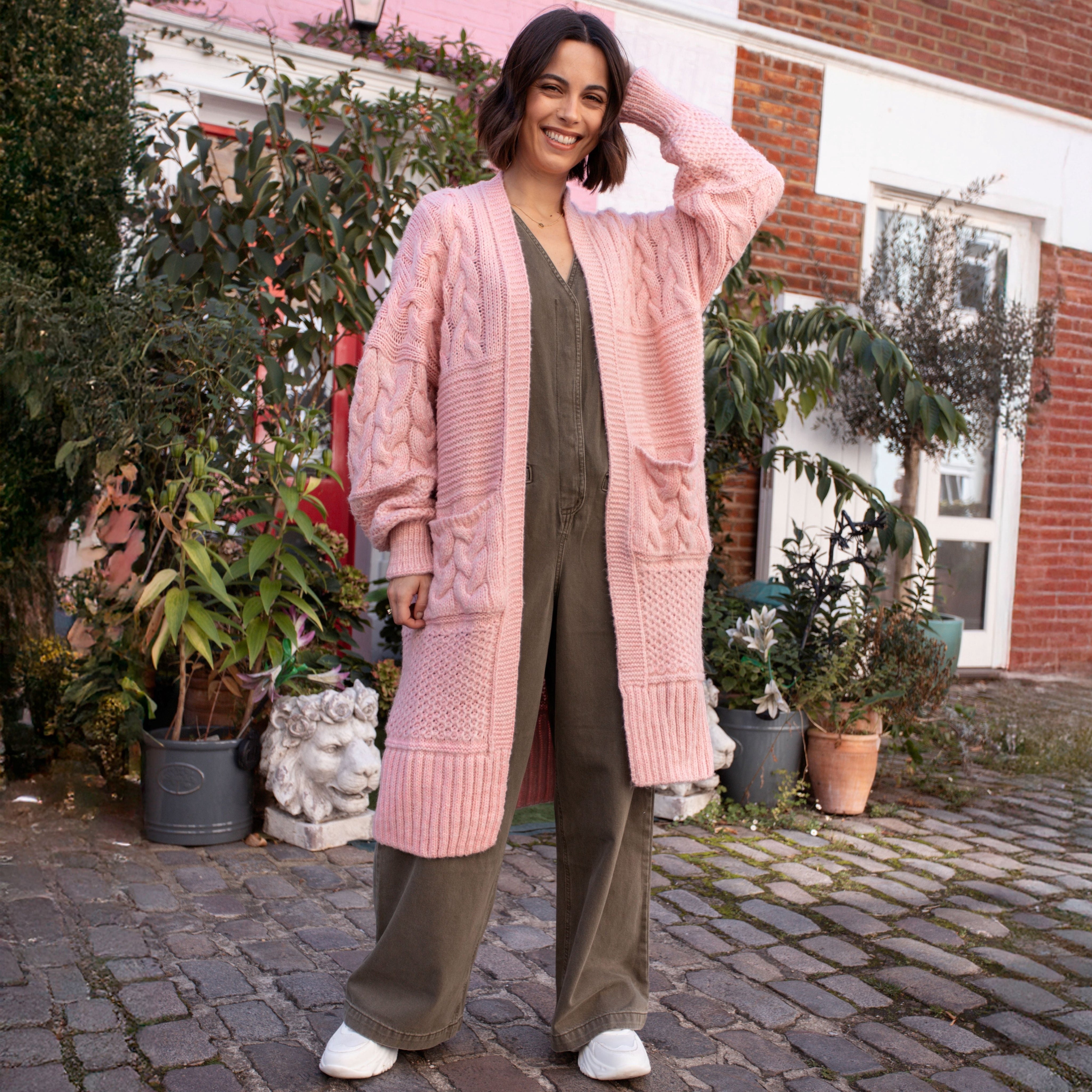 Alex Balloon Sleeve Cable Maxi Cardigan - Pink