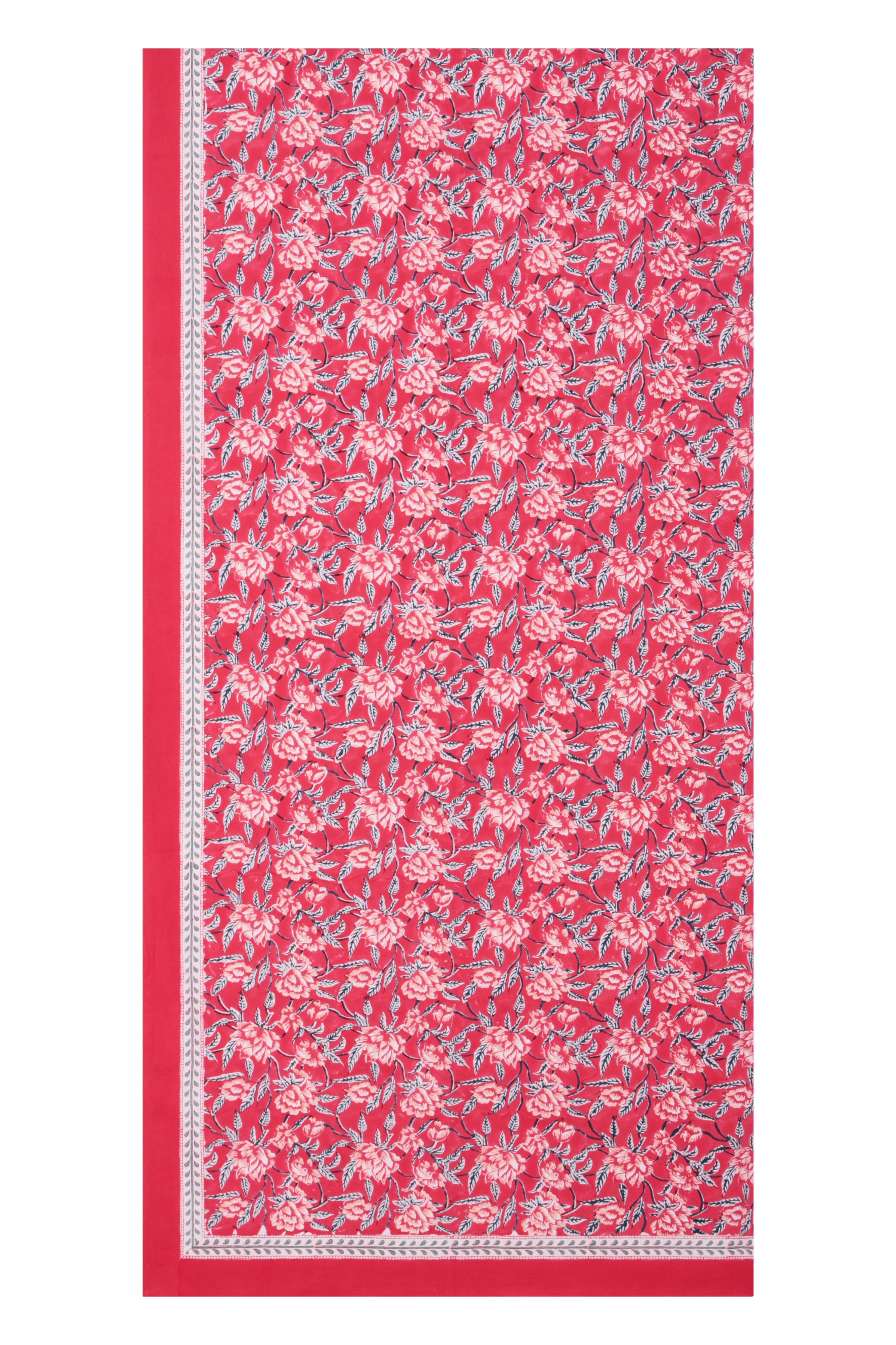 Hand Printed Cloth 150 X 225 Cms Table Cloth Cotton Pine Red S/M