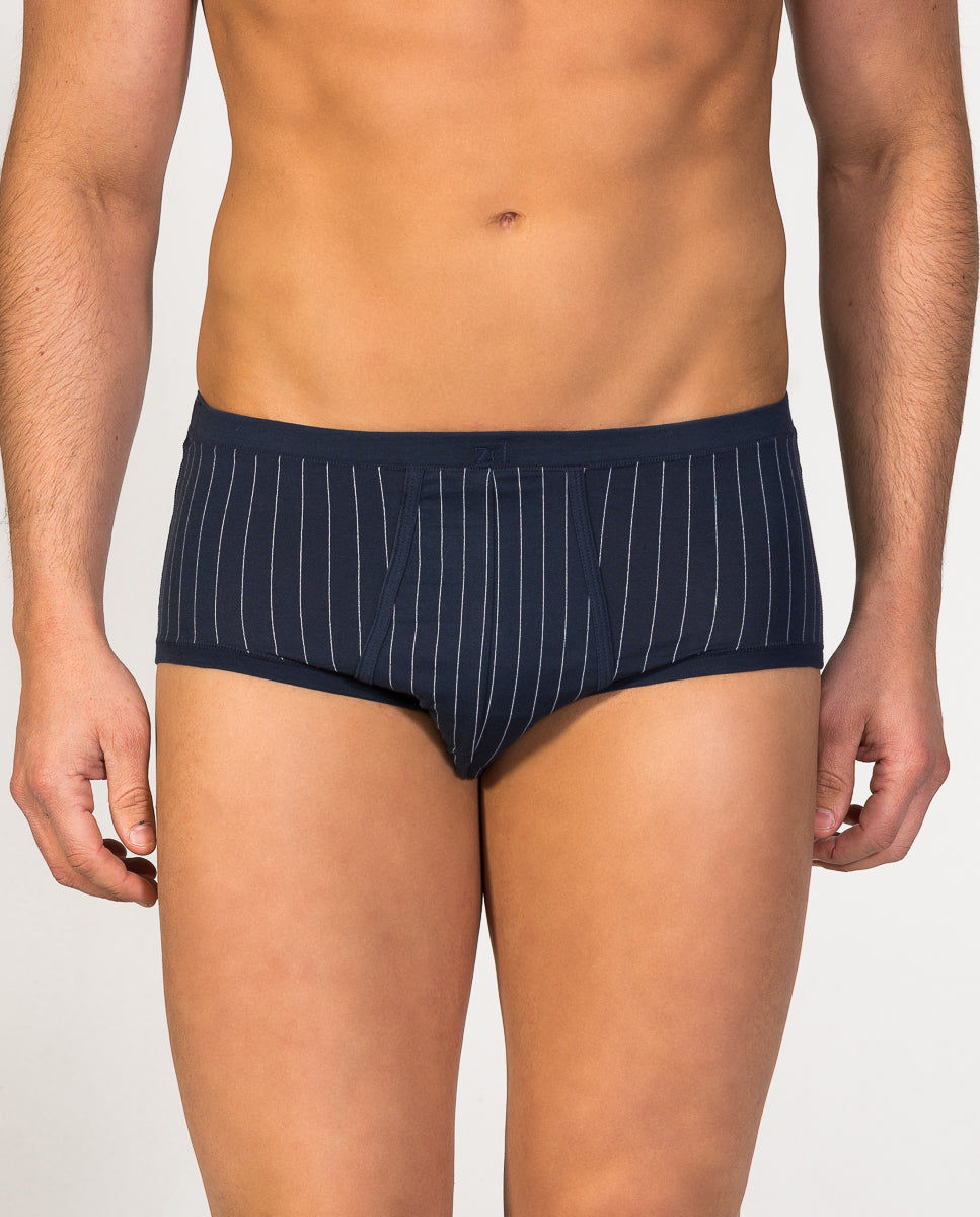 Senior Pinstriped Fly Front Brief Egyptian Cotton