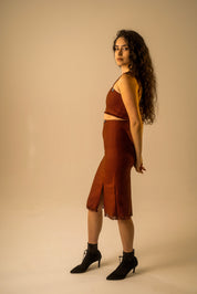 Rust Orange Fringe Skirt