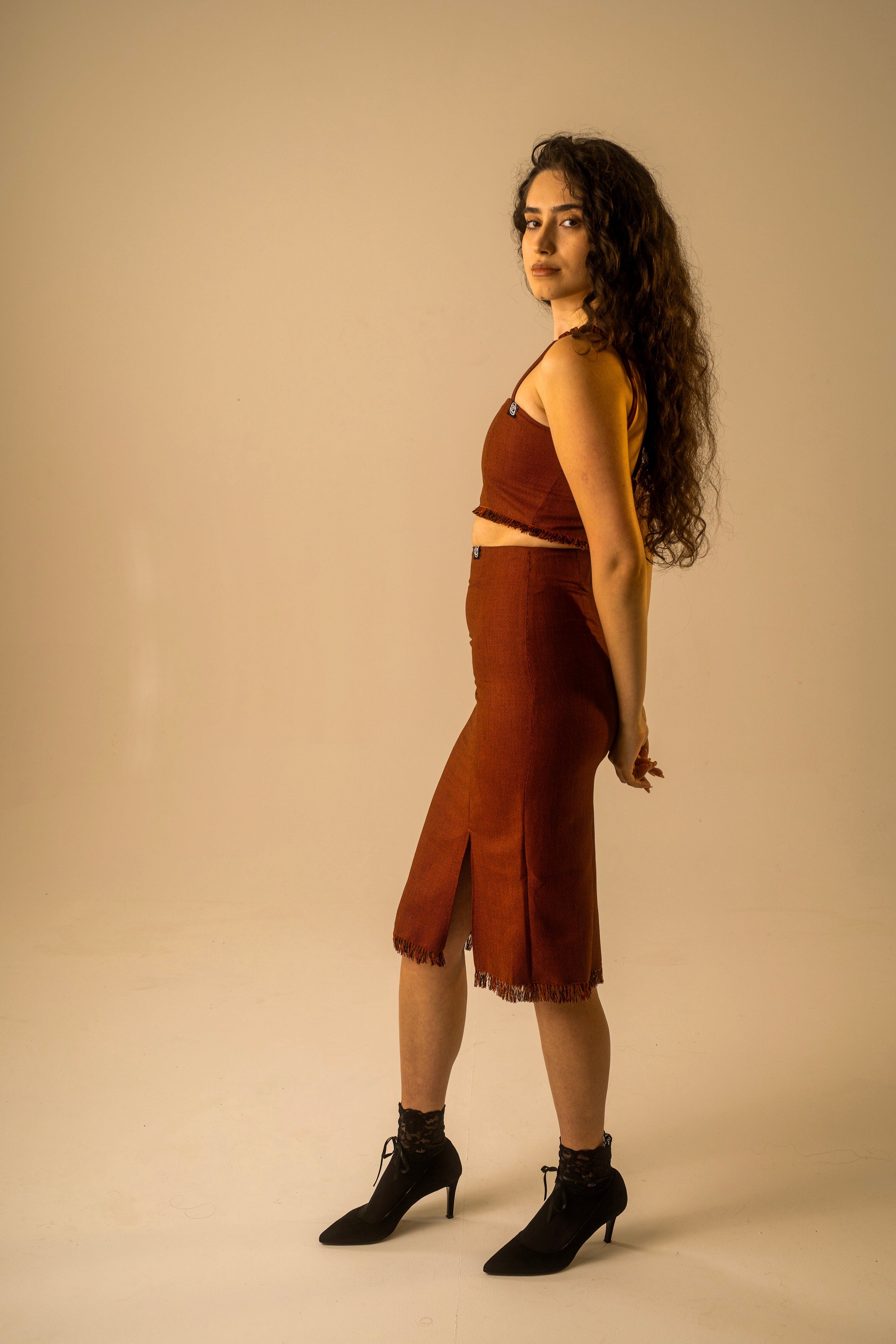 Rust Orange Fringe Skirt