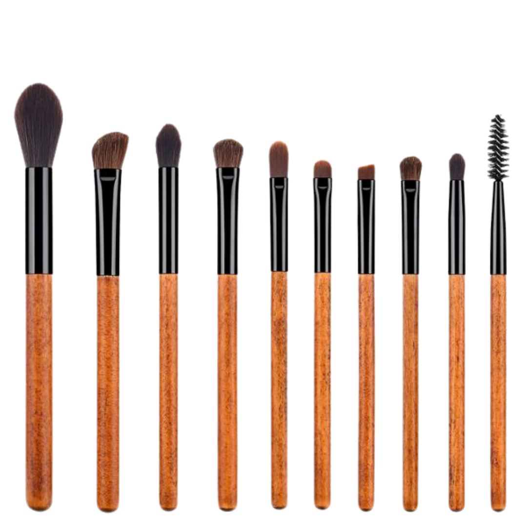 Vegan Makeup Eye Brush Set- Elegance. Sustainable Wood & Black