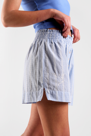 Lomandra beach stripe ethical-cotton pyjama shorts - Mountain Blue