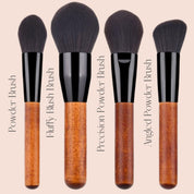 Vegan Makeup Face & Cheek Brush Set- Elegance. Sustainable Wood & Black