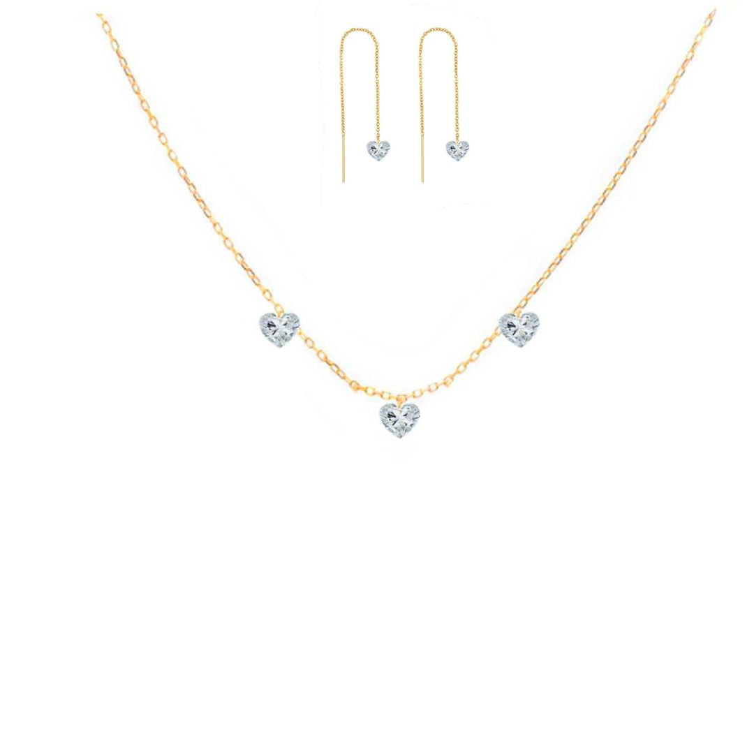 Rising Star Heart 3 Diamond Necklace with Threader Earrings Gift Set