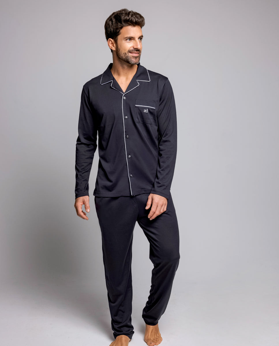 Navy Mercerized Cotton Pyjama Set