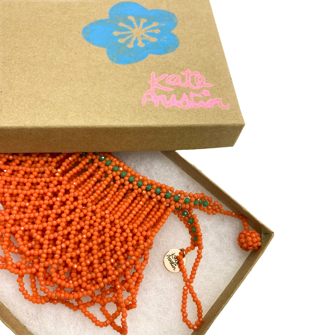Beaded Collar Necklace - Coral