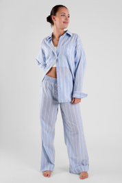 Chicory beach stripe ethical-cotton pyjama trousers - Mountain Blue