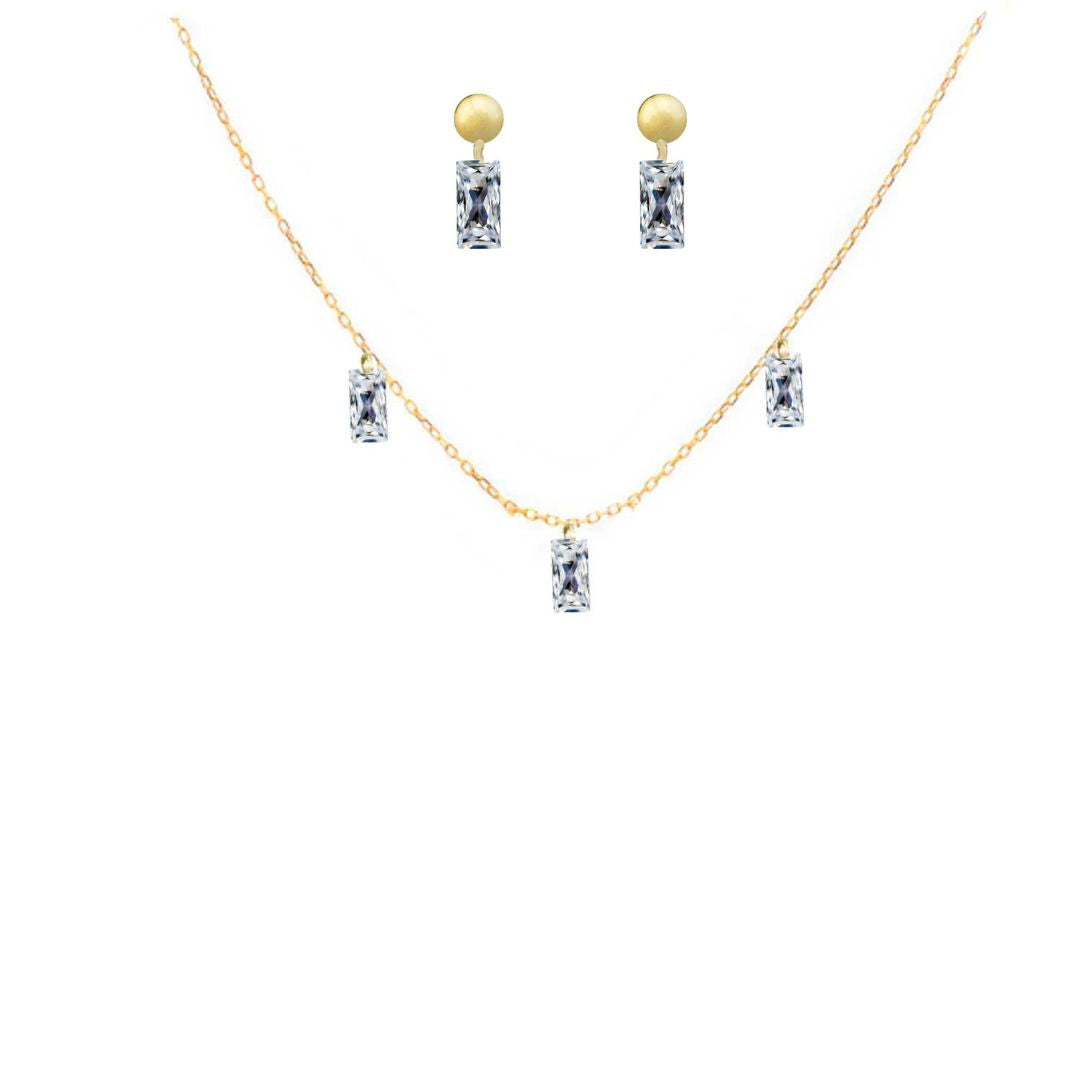 Rising Star Baguette 3 Diamond Necklace with Stud Gift Set