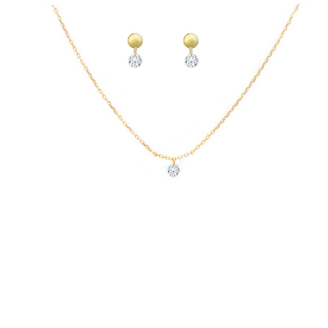 Rising Star Round Diamond Dot Solitaire Necklace and Matching Studs