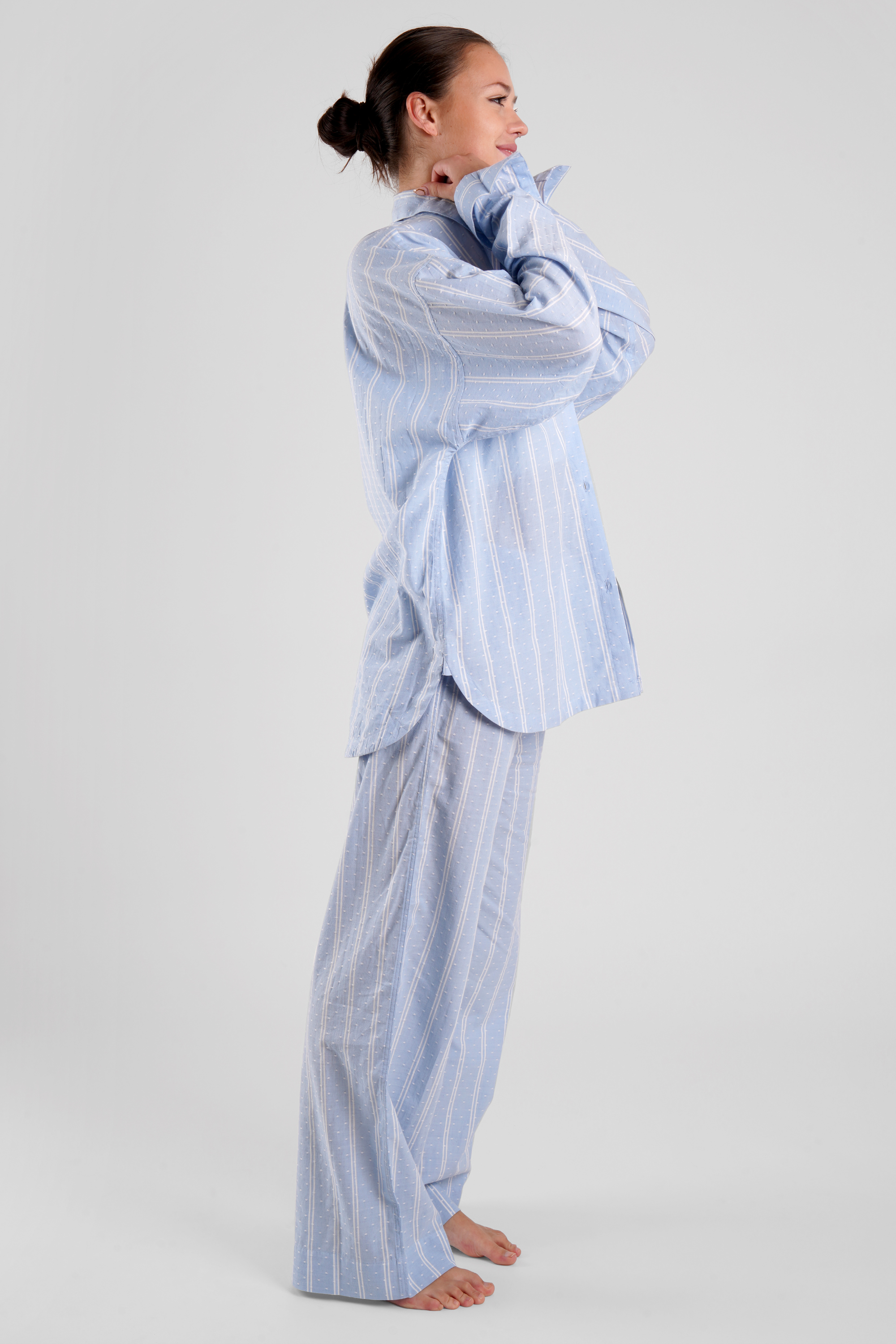 Chicory beach stripe ethical-cotton pyjama trousers - Mountain Blue