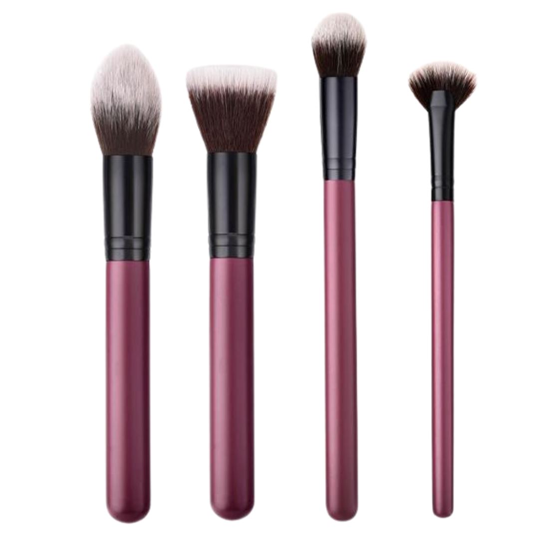 Vegan Face & Cheek Makeup Brush Set- Chic. Sustainable Wood Purple and Black