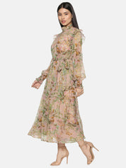 IS.U Beige Floral Tiered Midaxi Dress