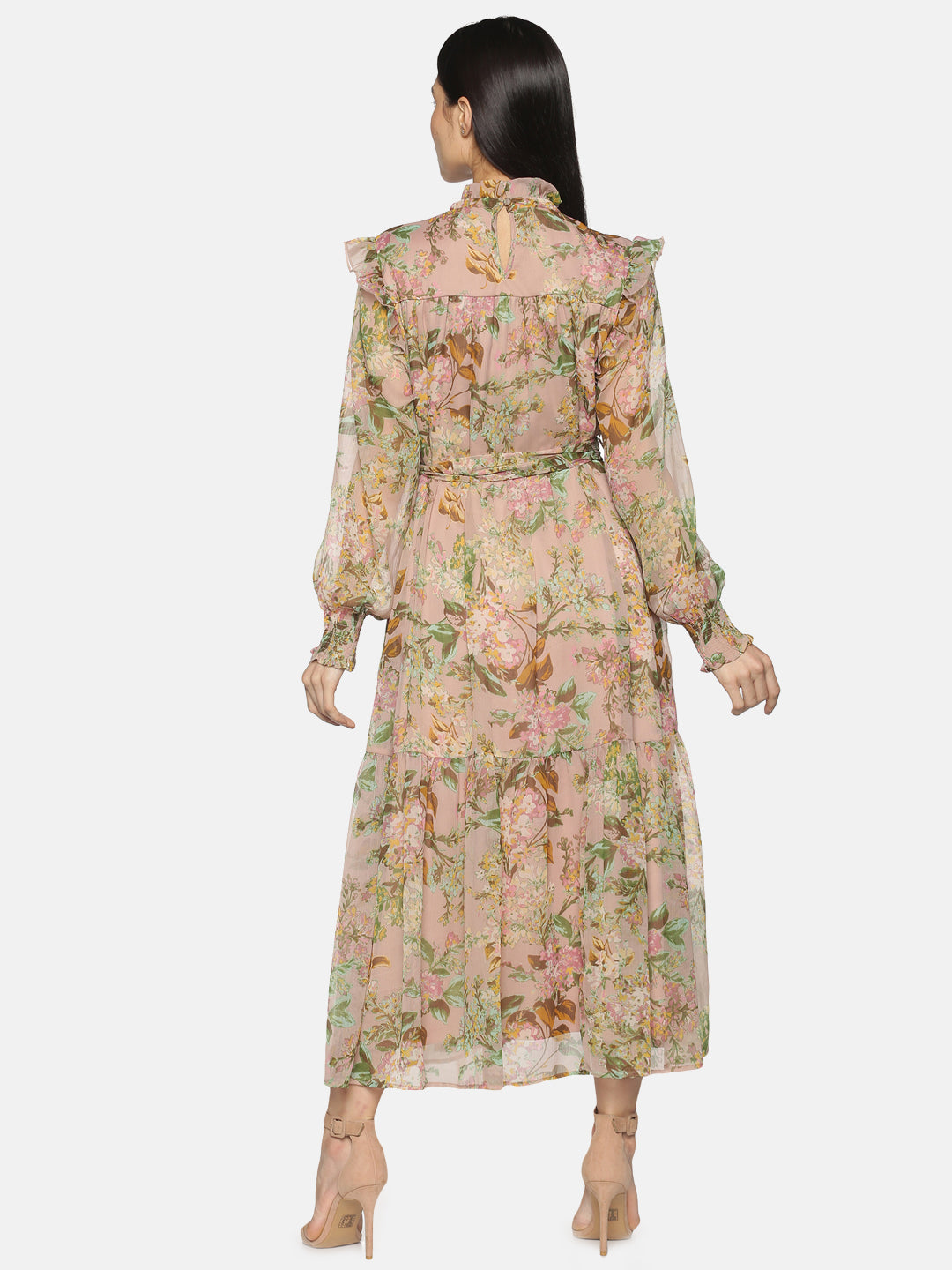 IS.U Beige Floral Tiered Midaxi Dress