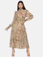 IS.U Beige Floral Tiered Midaxi Dress