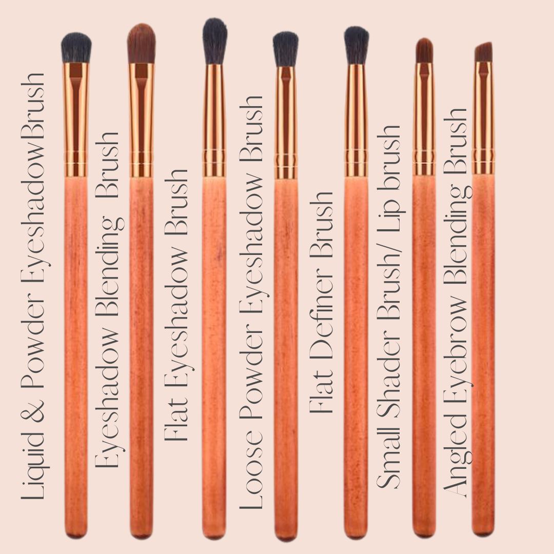 Vegan Makeup Brushes Eye Set- Glamour. Sustainable Wood & Bronze