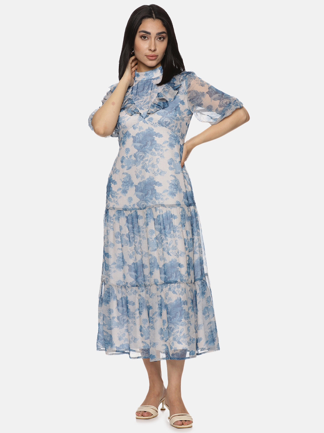 IS.U Floral Grey High Neck Midaxi Dress