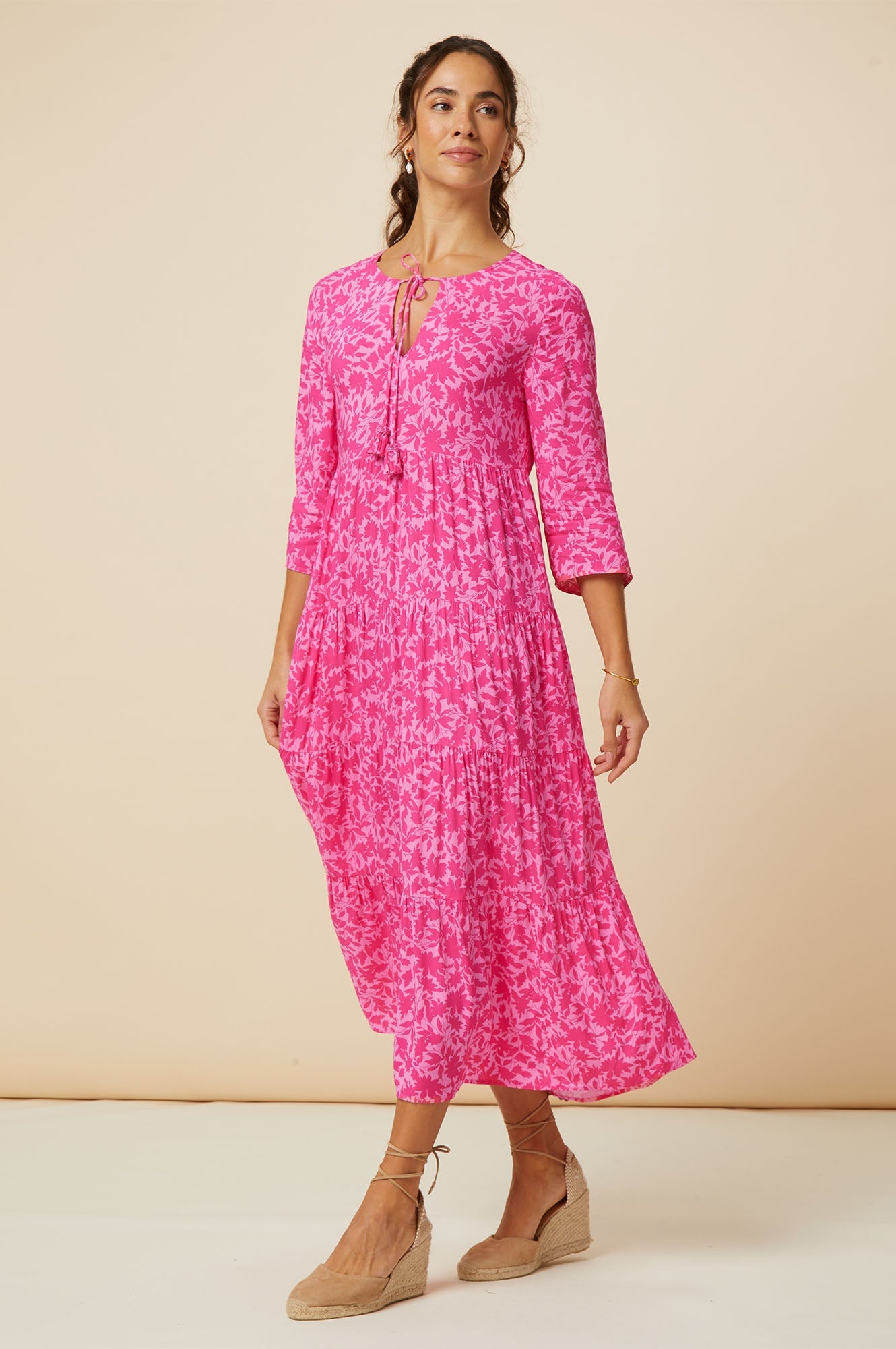 Emma EcoVero™ Midi Dress | Clematis Vines Mono Pink/Pink