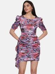 IS.U Floral Lavender Rushed Mini Dress