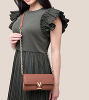 Luella Vegan Bio-Based Bamboo Leather Chain Purse in Brown