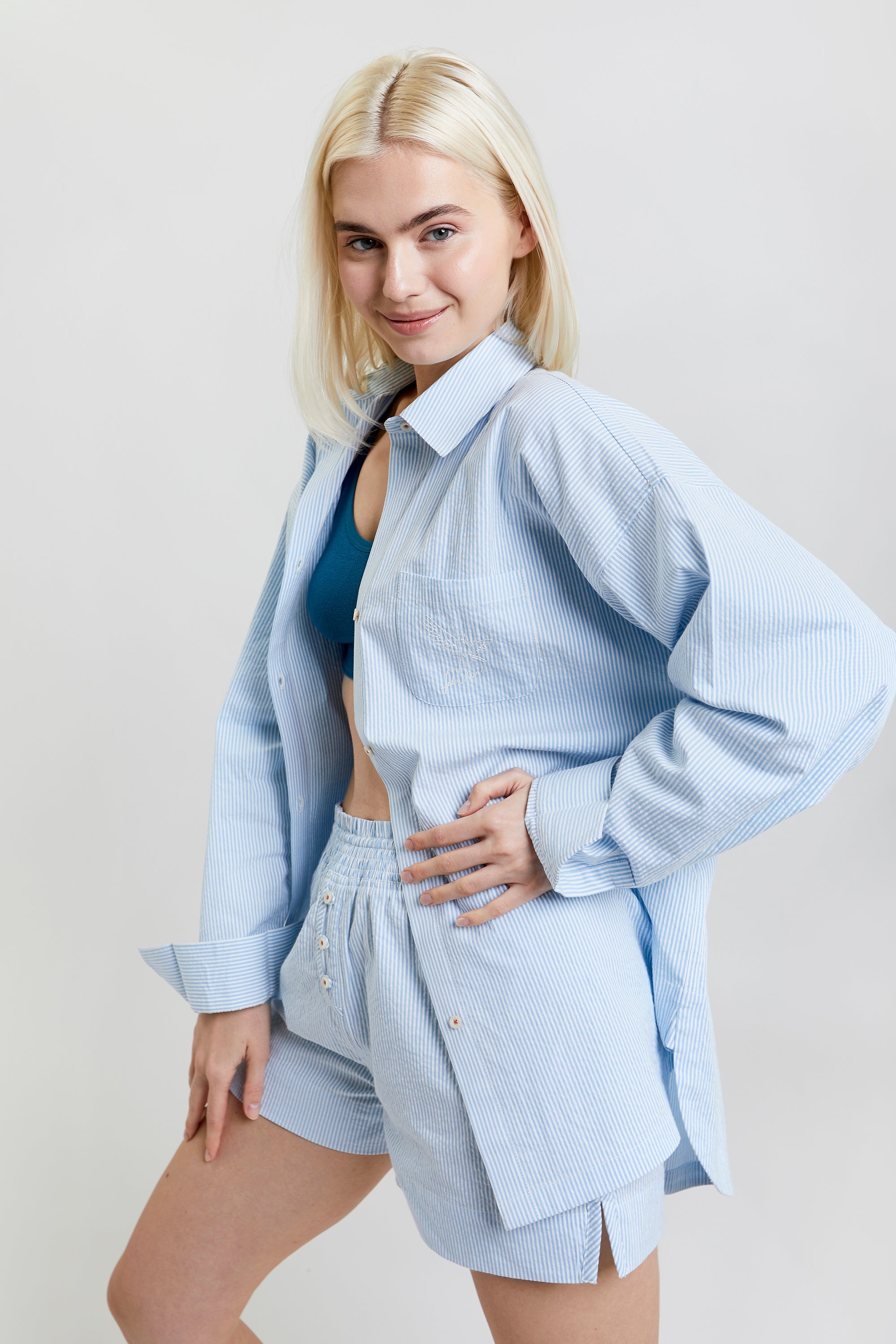 Lomandra ethical-cotton pyjama shorts - Blue Stripe