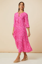 Emma EcoVero™ Midi Dress | Clematis Vines Mono Pink/Pink