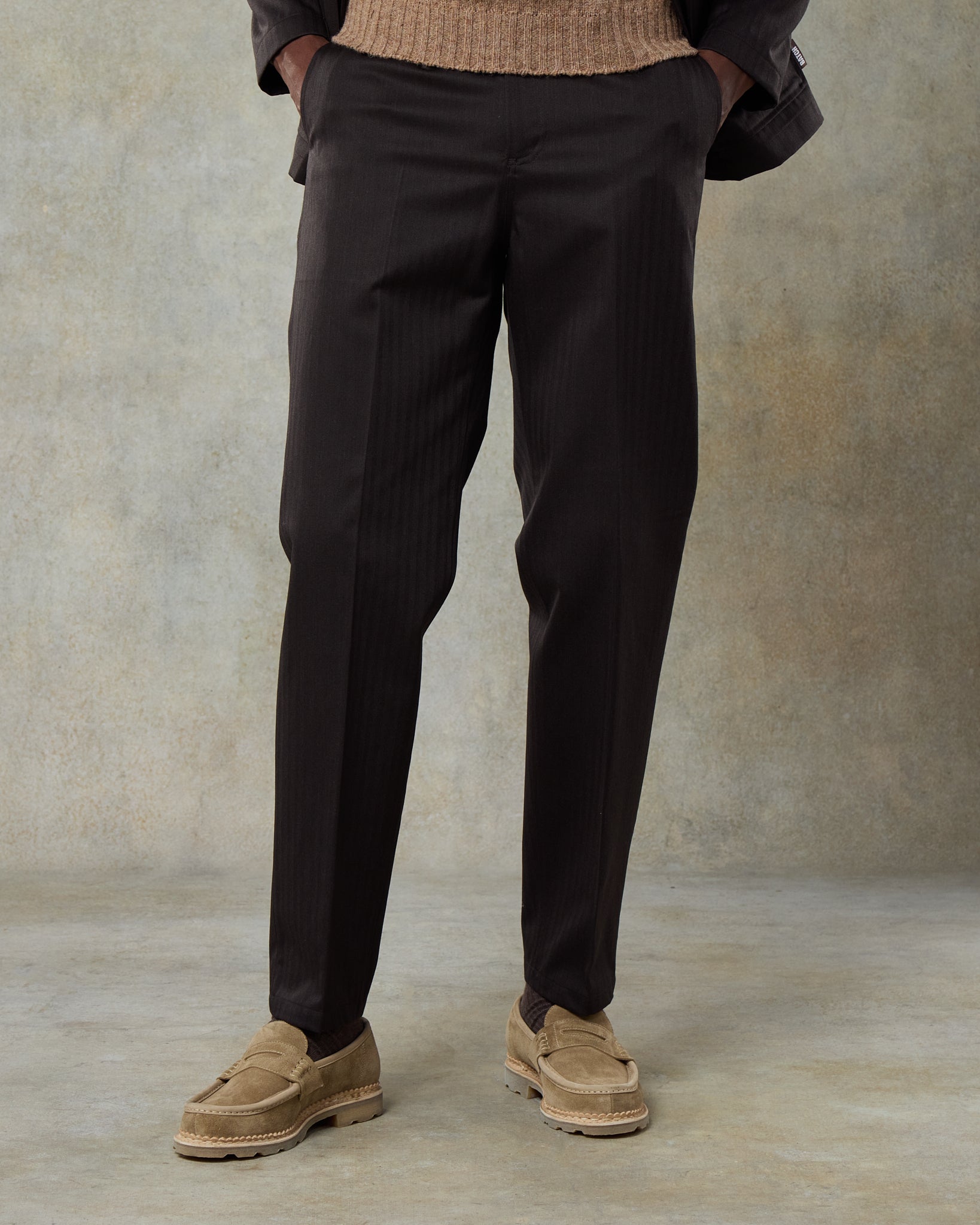 Batch 06 - Mens Dark Chocolate Wool Herringbone Trousers