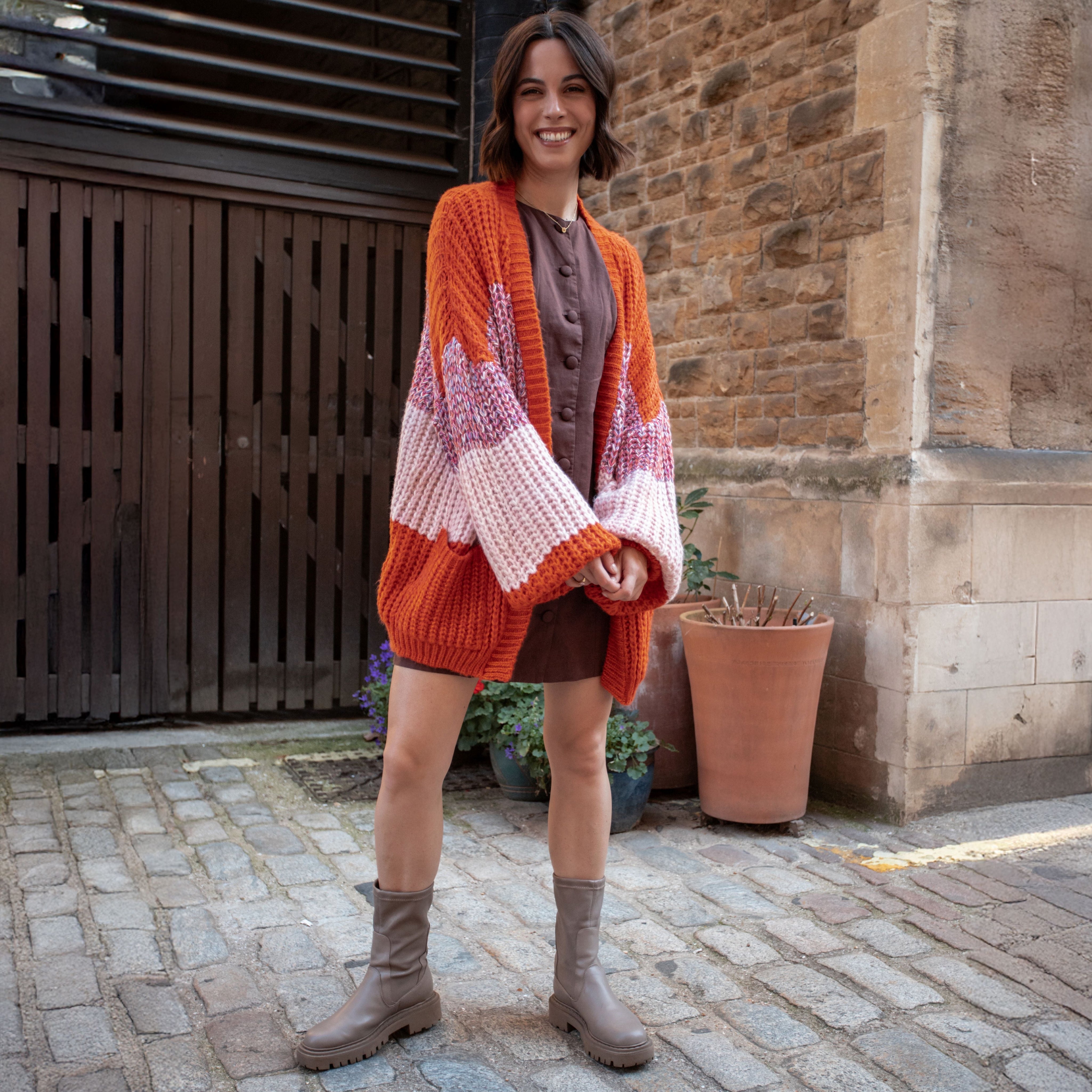 Janie Oversized Chunky Stripe Cardigan - Orange
