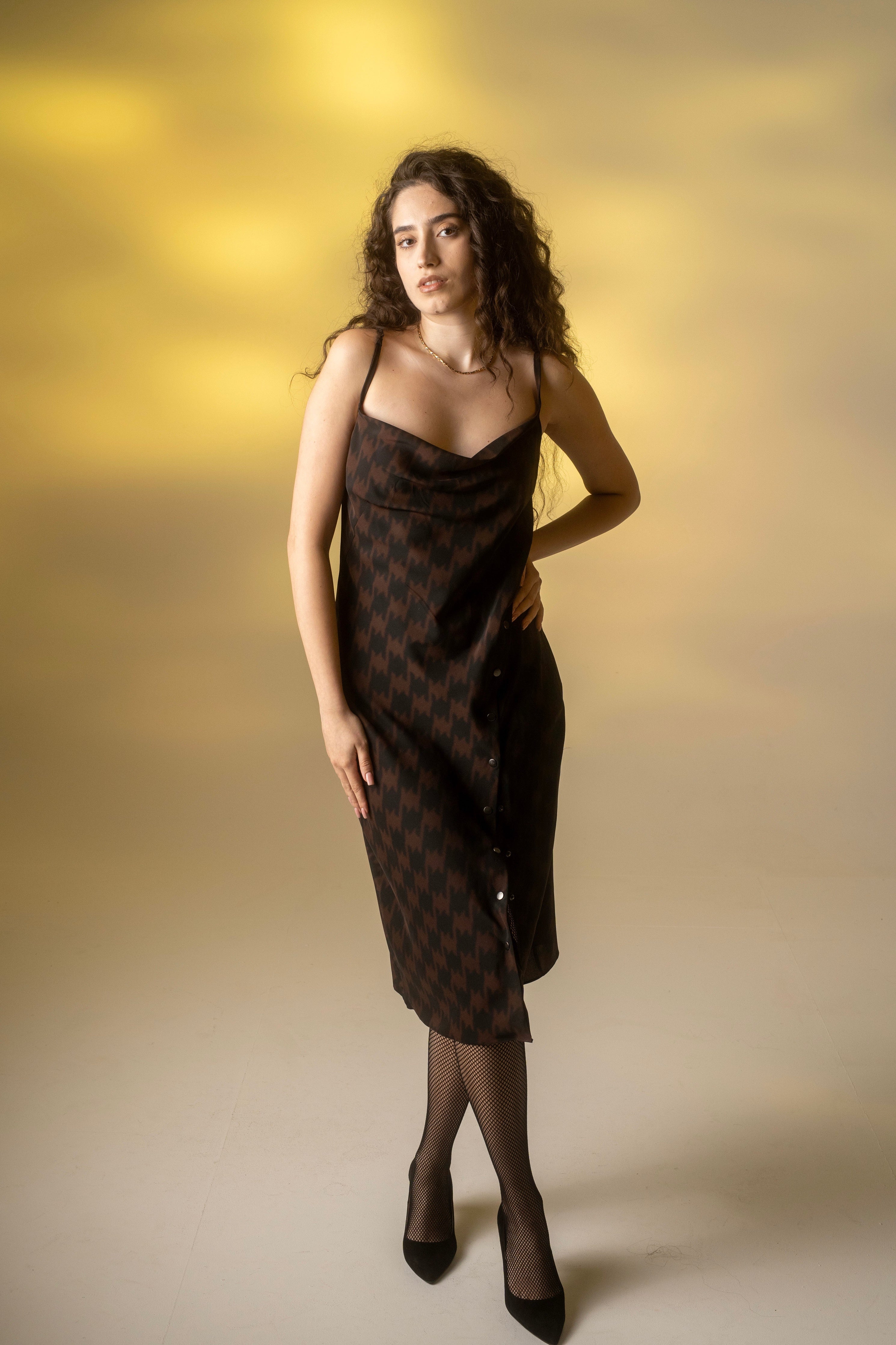 Dogtooth Silk Slip Dress