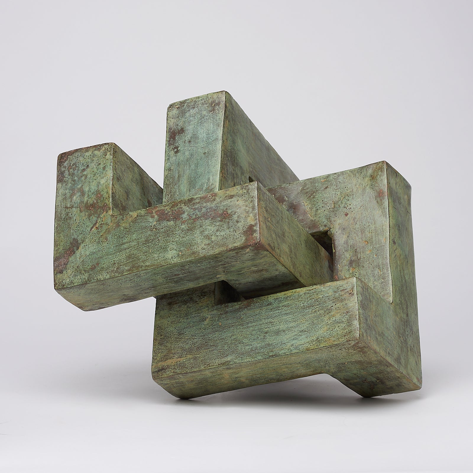 Patinated Endless Knot Cubist Sculpture Medium