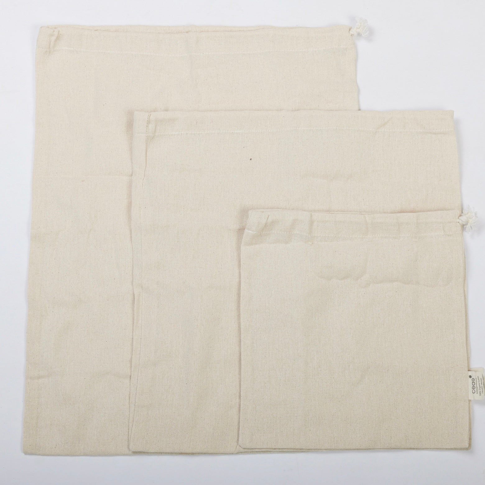 100% Organic cotton Muslin drawstring bags (3pcs pack)