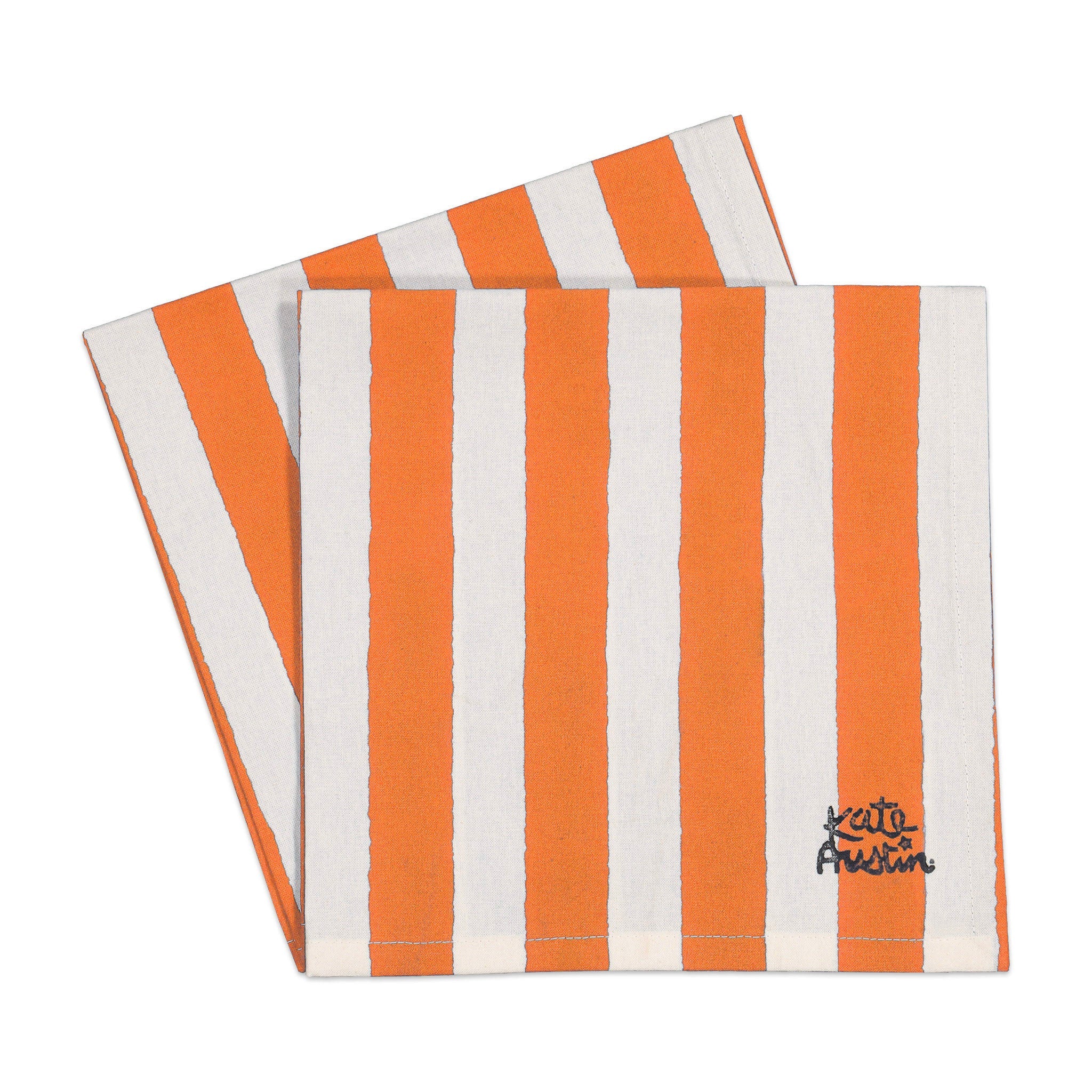 Cloth Napkin in Orange White Cabana Stripe - Set of 8