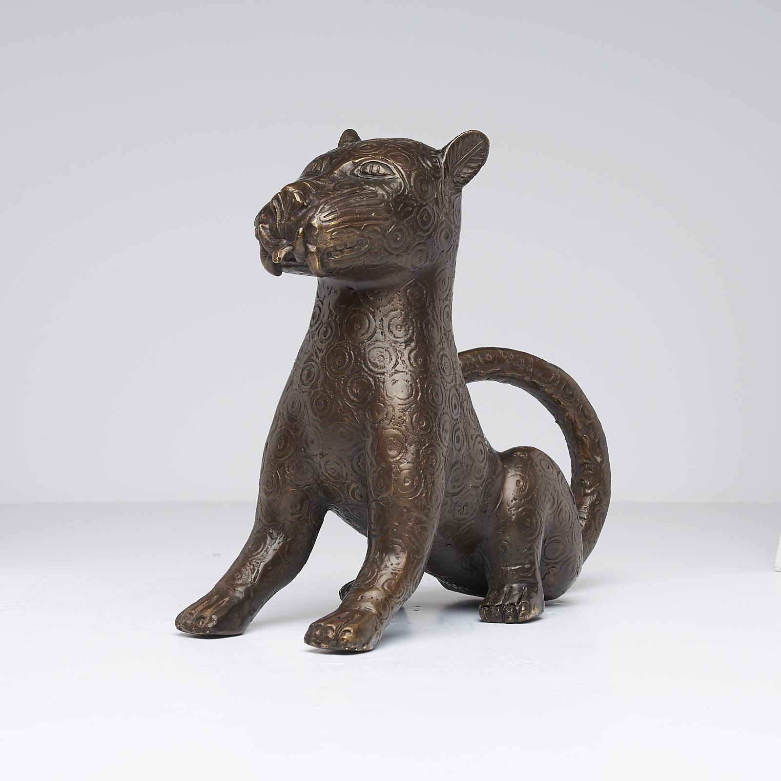 Bronze Sitting Benin Leopard