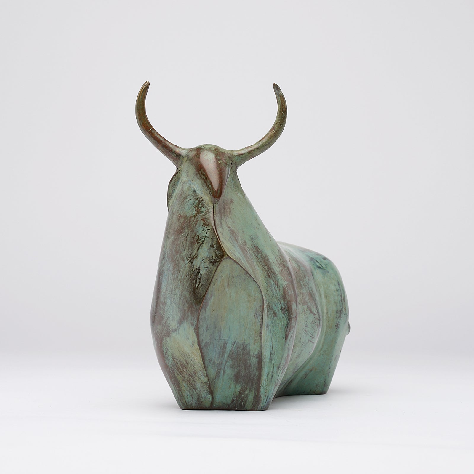 Large Patinated Heavy Bronze Bull