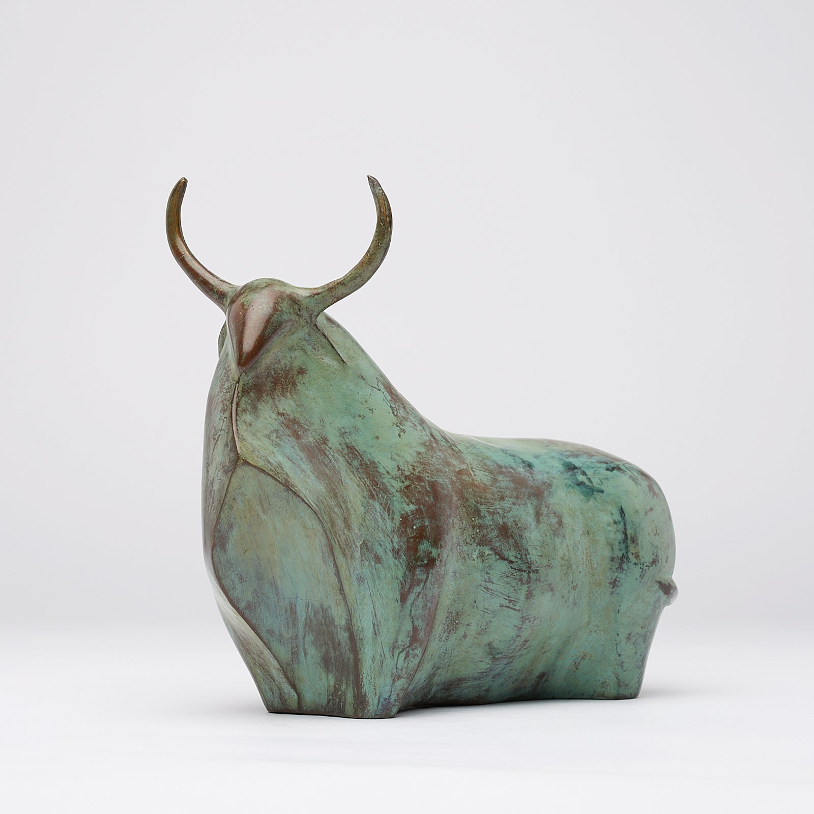 Large Patinated Heavy Bronze Bull