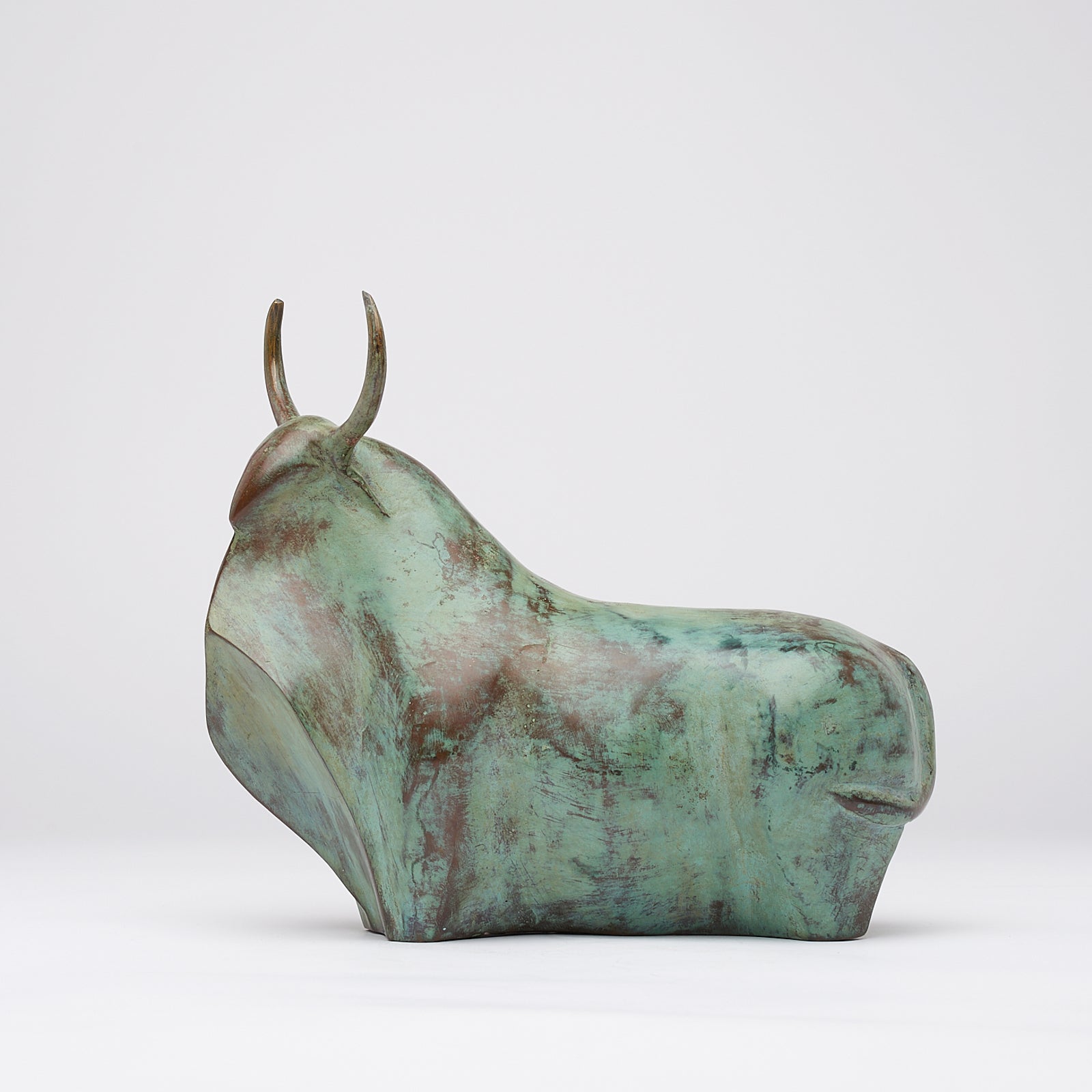 Large Patinated Heavy Bronze Bull