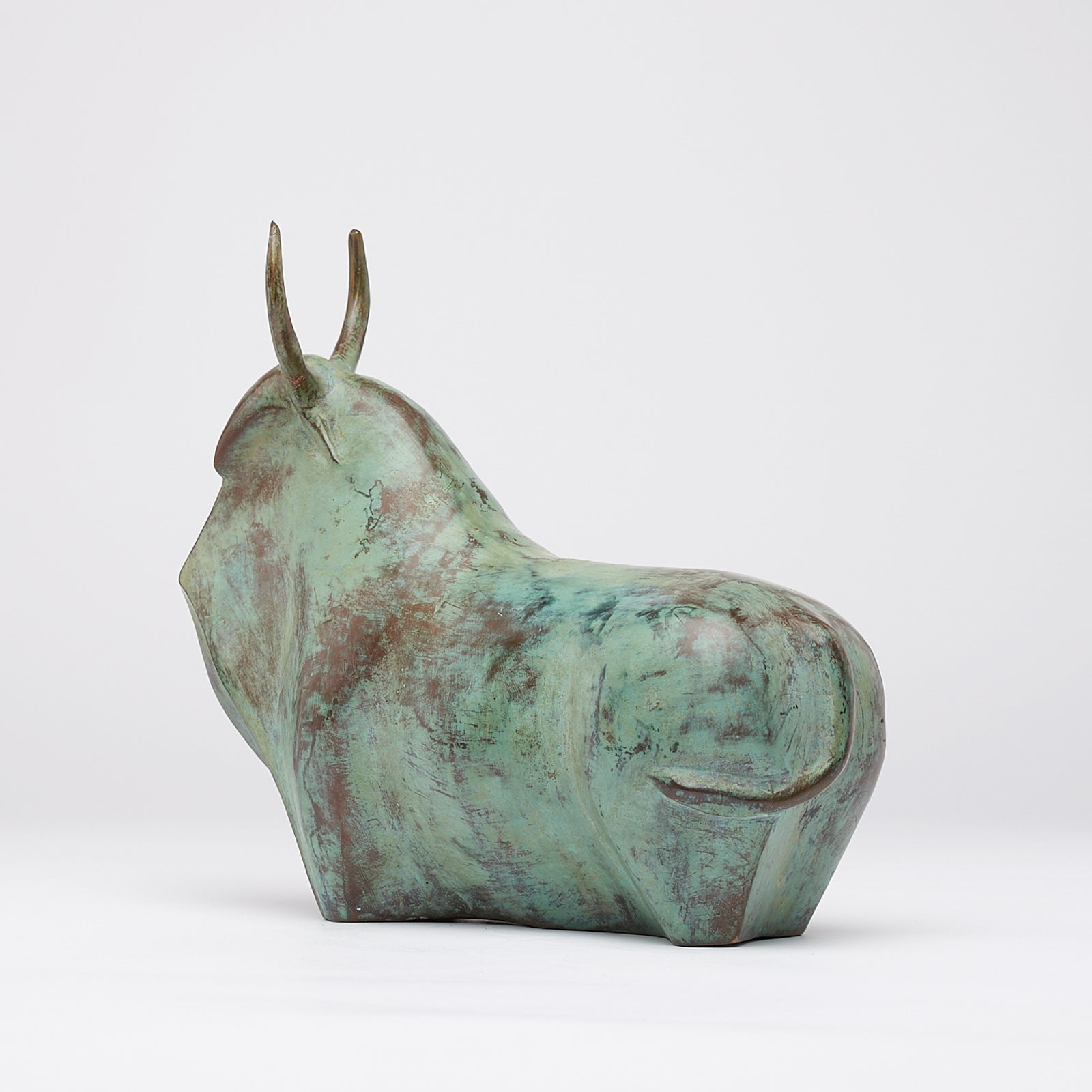 Large Patinated Heavy Bronze Bull