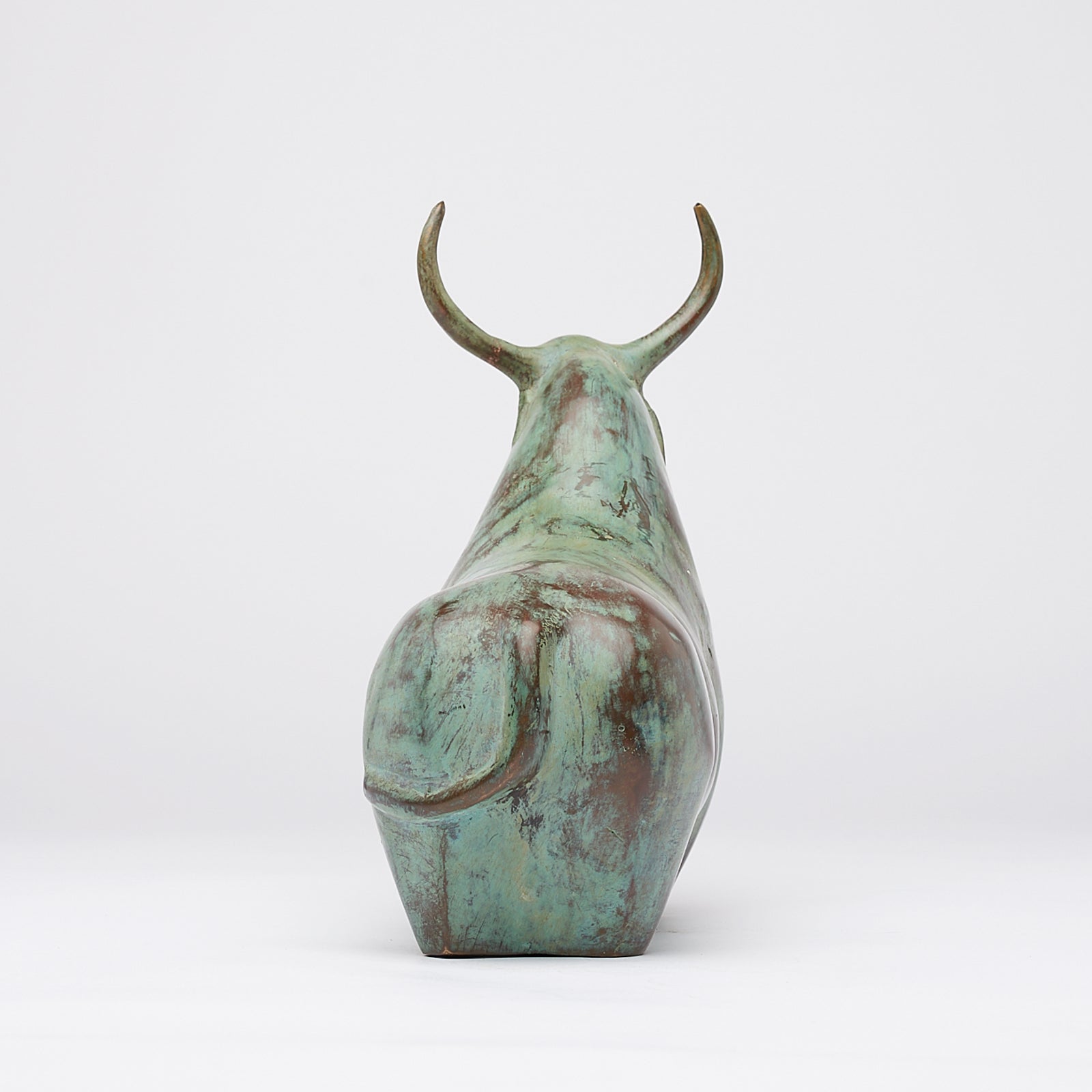 Large Patinated Heavy Bronze Bull