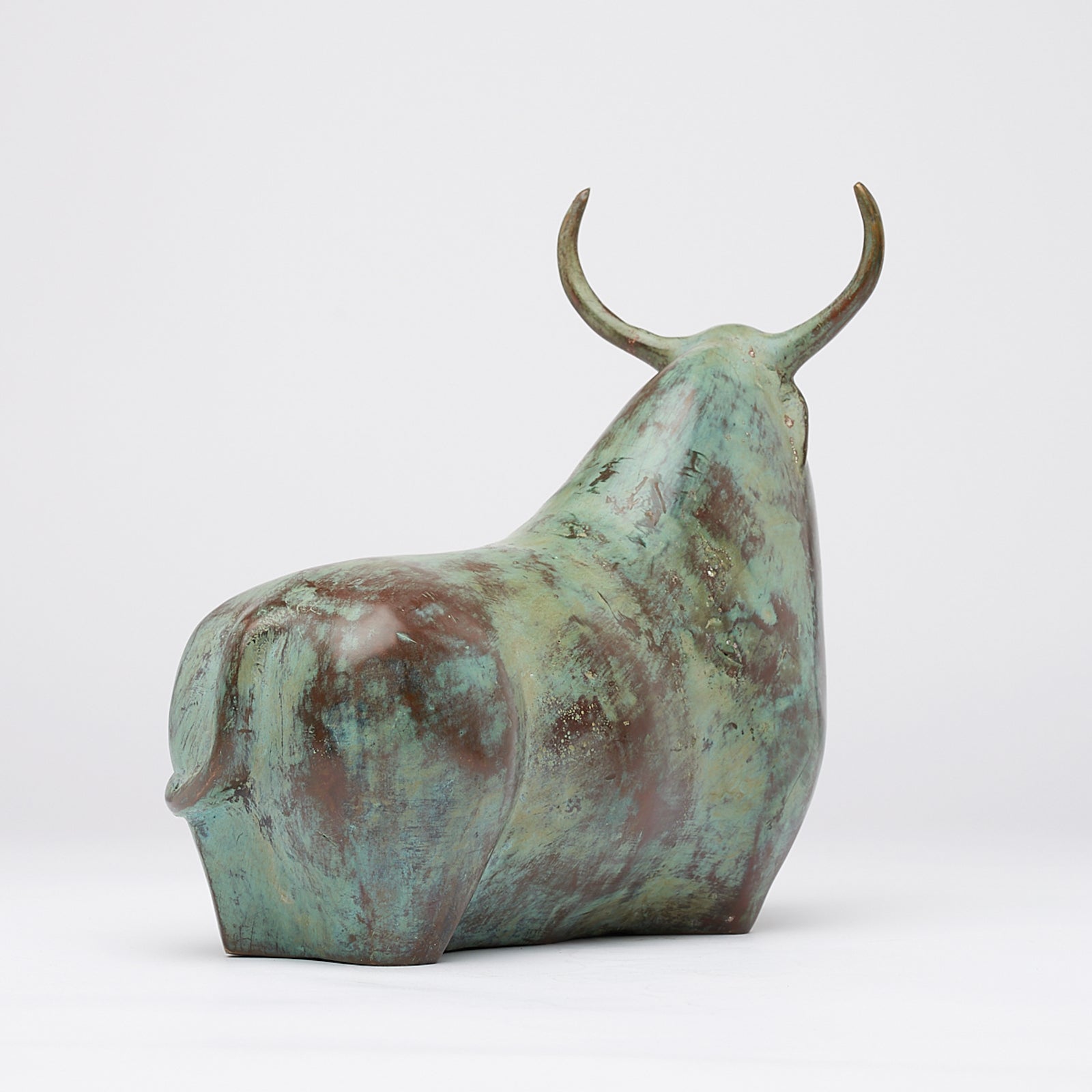 Large Patinated Heavy Bronze Bull