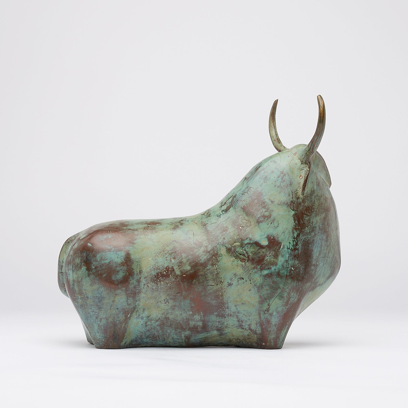Large Patinated Heavy Bronze Bull