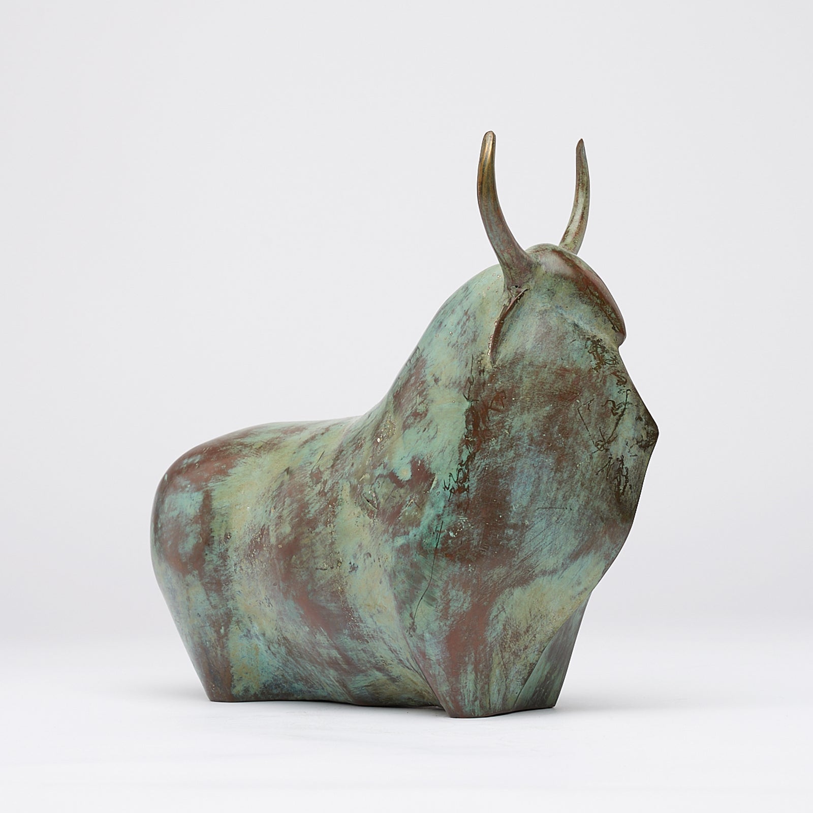 Large Patinated Heavy Bronze Bull