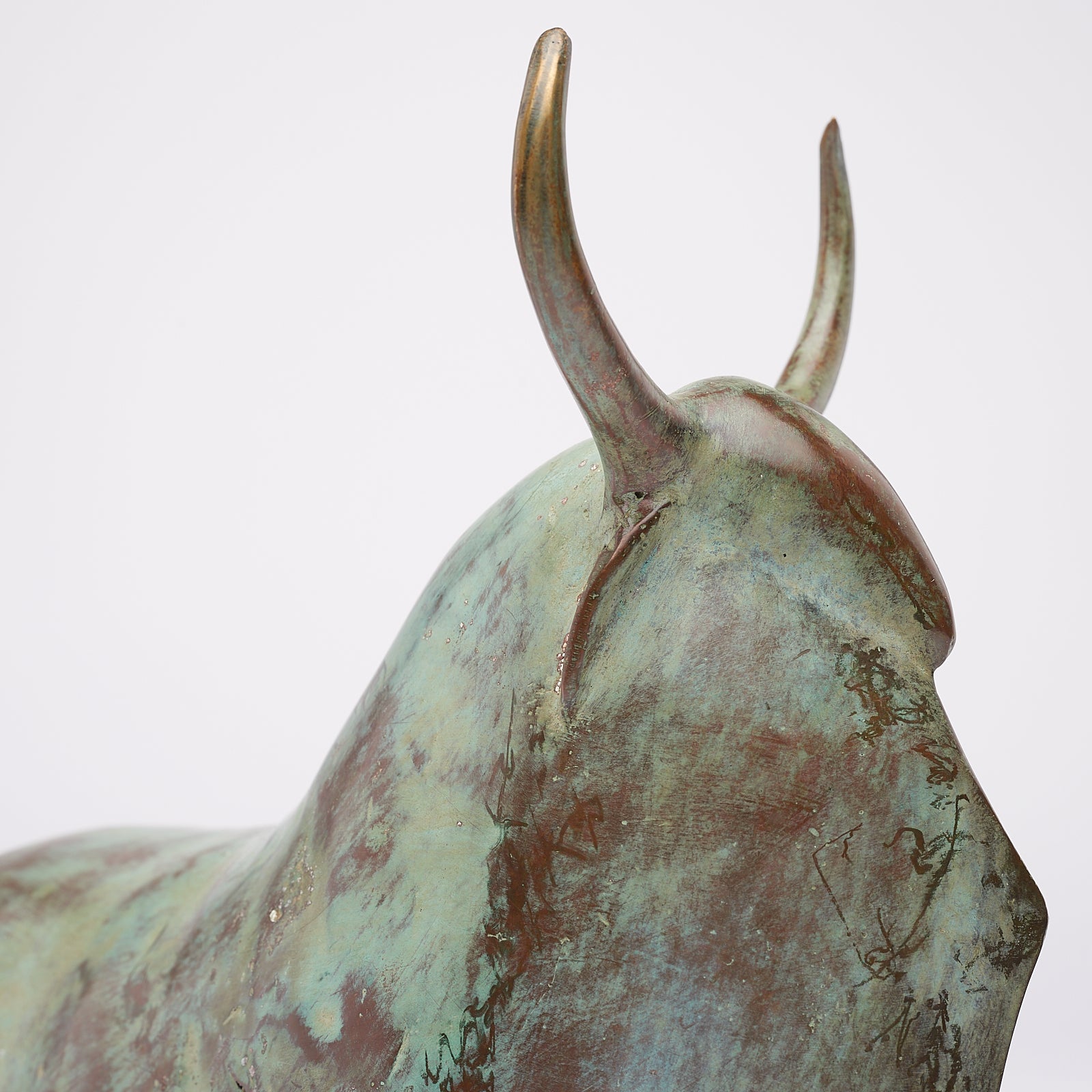 Large Patinated Heavy Bronze Bull