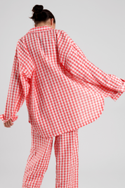 Yew gingham check ethical-cotton pyjama shirt - Canyon Peach